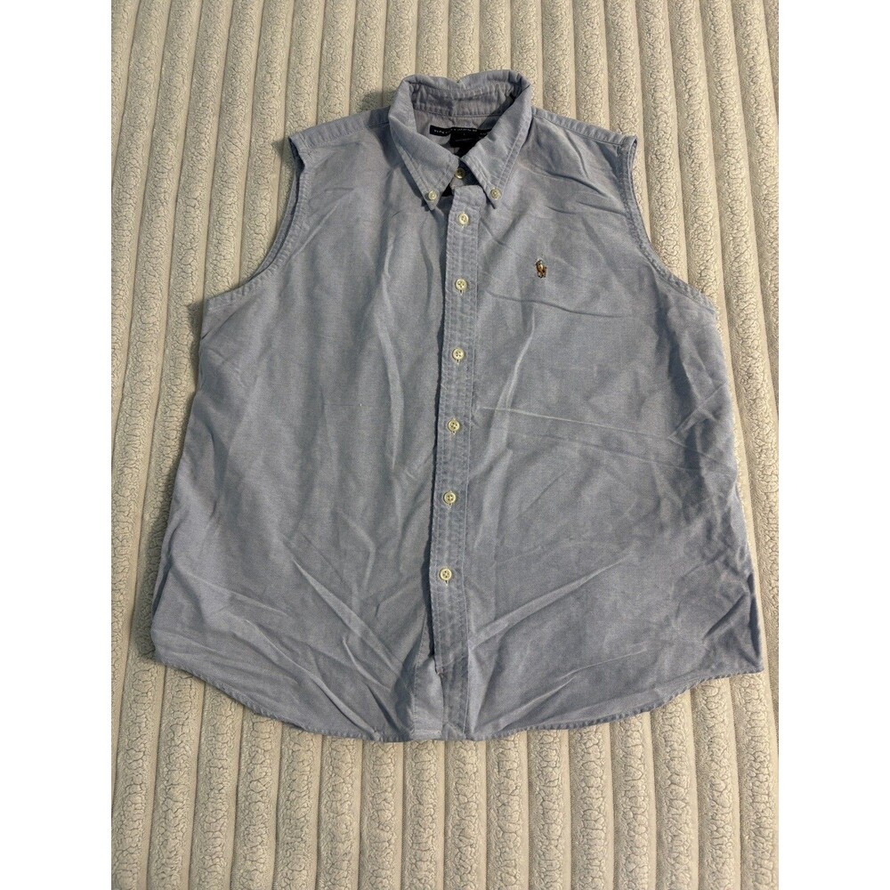 Ralph Lauren Sport Sleeveless collared Button Down shirt women large light blue